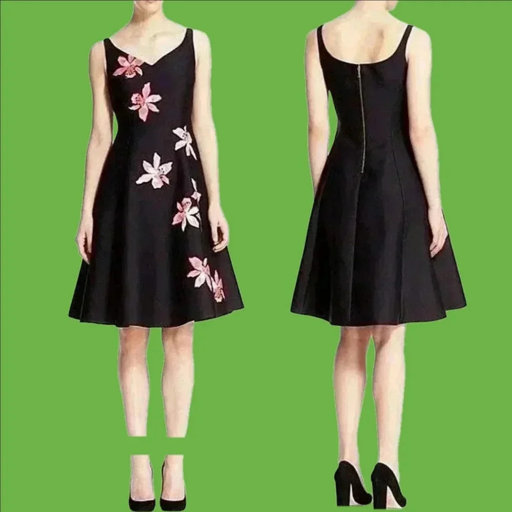 NWOT Kate Spade Black Tiger Lily Applique Fit & Flare Dress sz 4